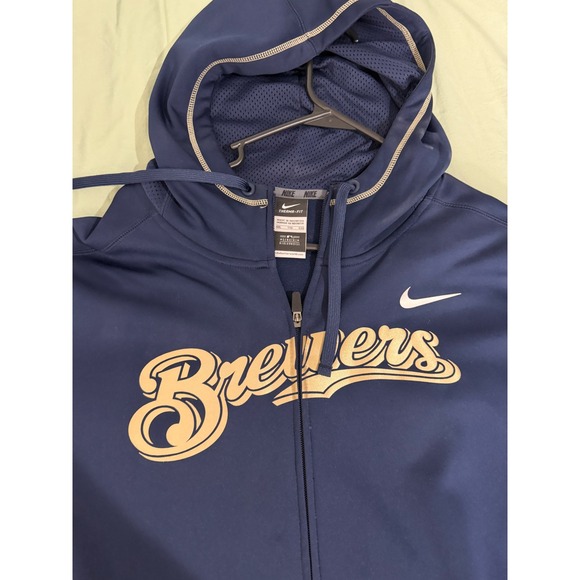 Nike Other - Nike Milwaukee Brewers Therma-FIT Full Zip Hoodie Navy Blue Mens XXL MLB Jacket